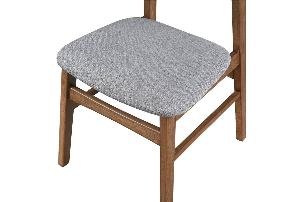 Brown Walnut Wood Dining Chair with Padded Fabric Seat