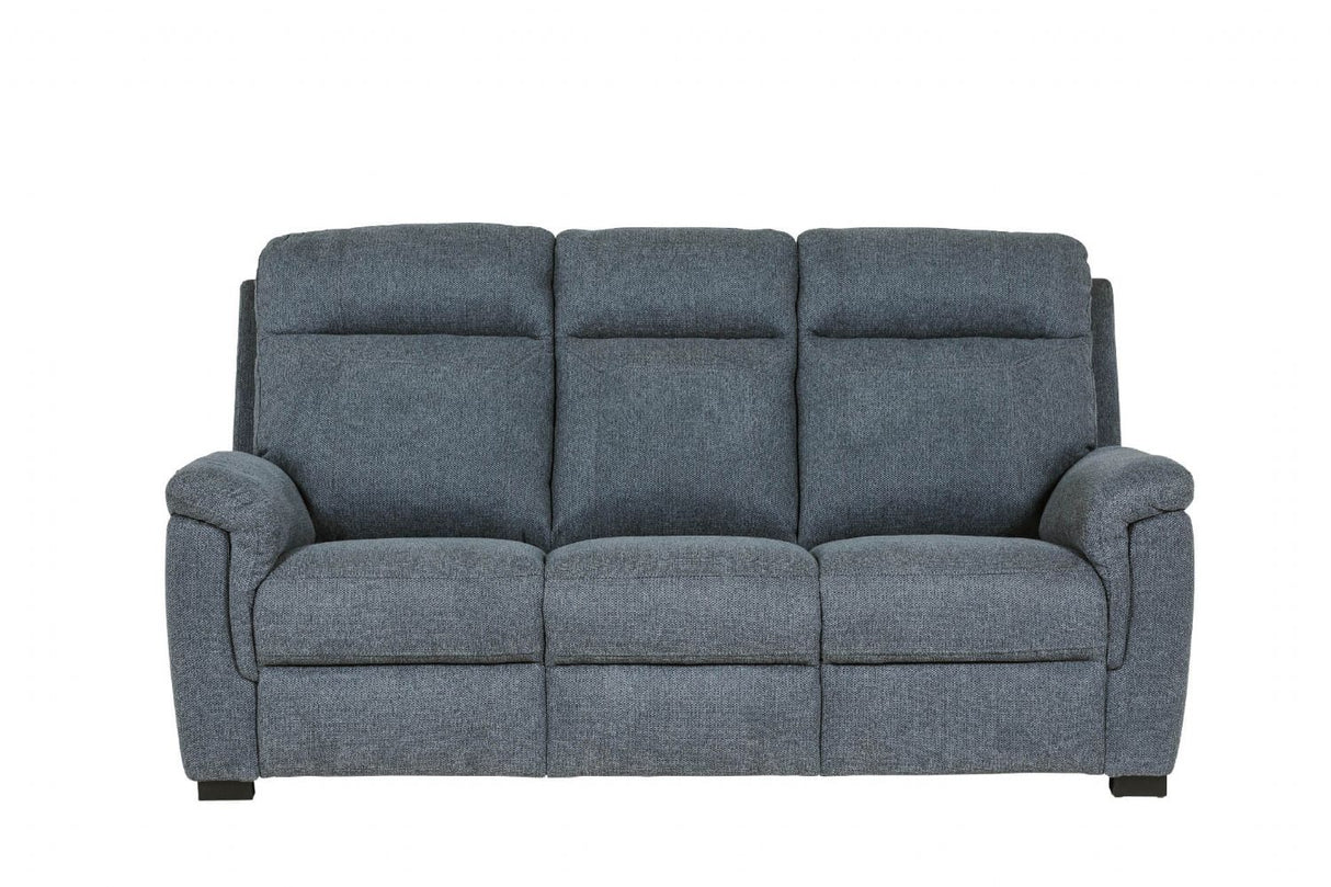 Blue Fabric 3 Seater Standard Back Sofa Cushioned Headrest