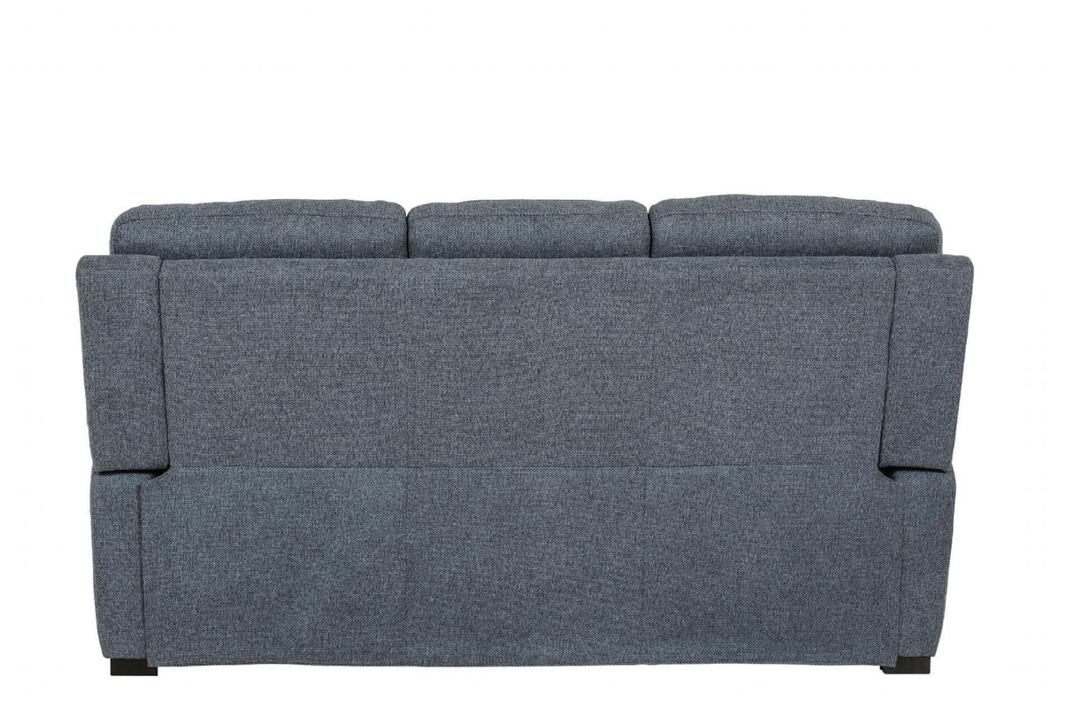 Blue Fabric 3 Seater Standard Back Sofa Cushioned Headrest