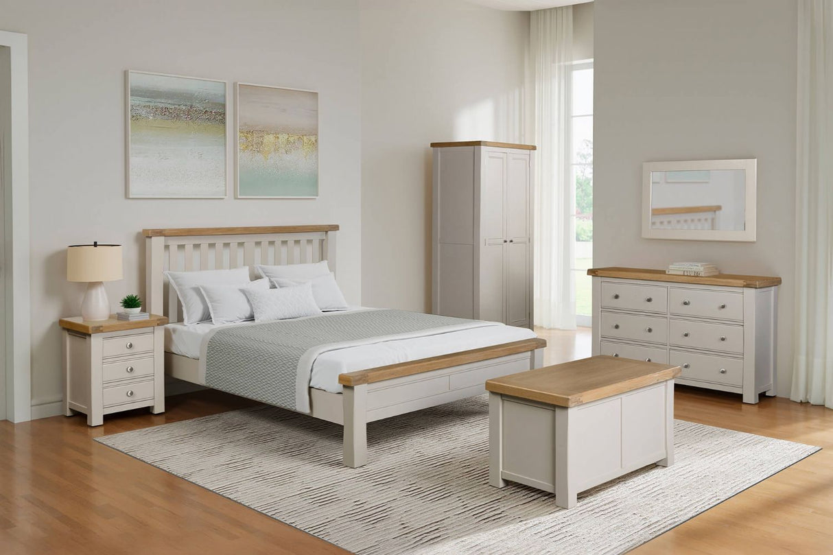 Taupe Wooden Low Footend Super King Size Bed Oak Top