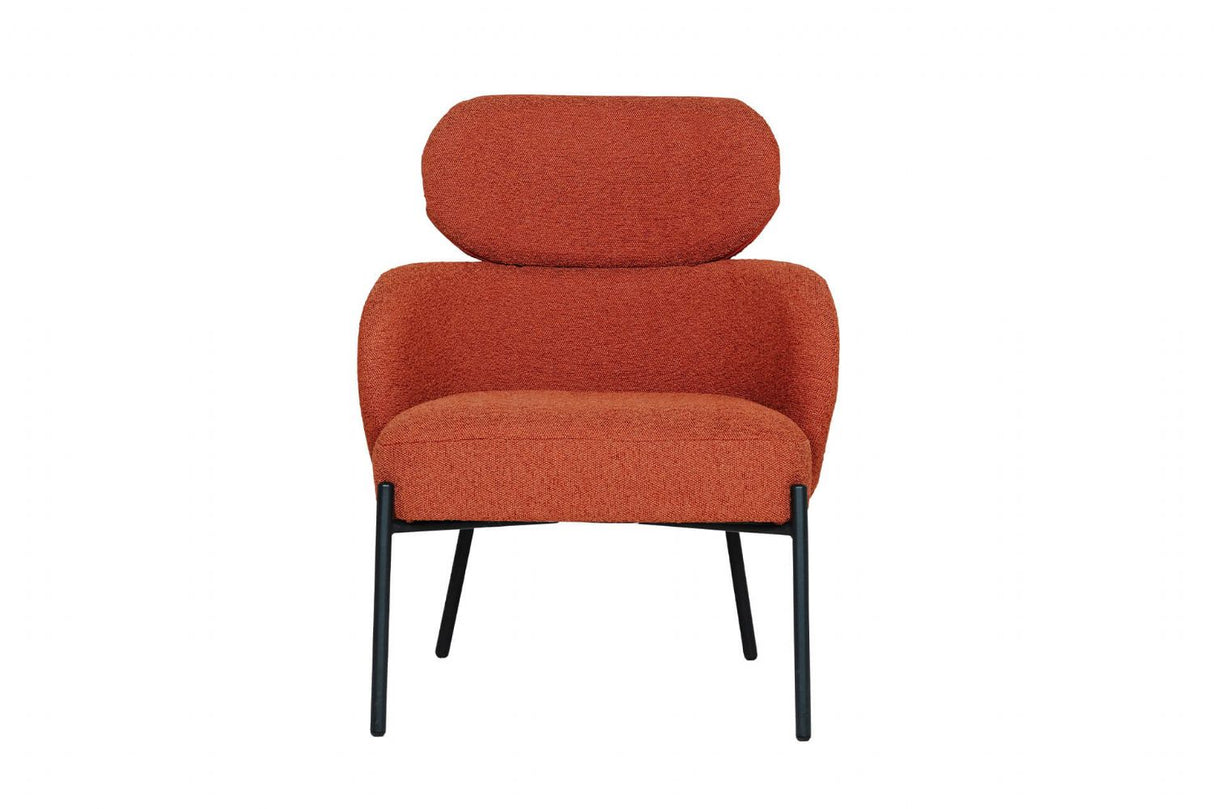 Rust Boucle Fabric Accent Chair with Black Legs
