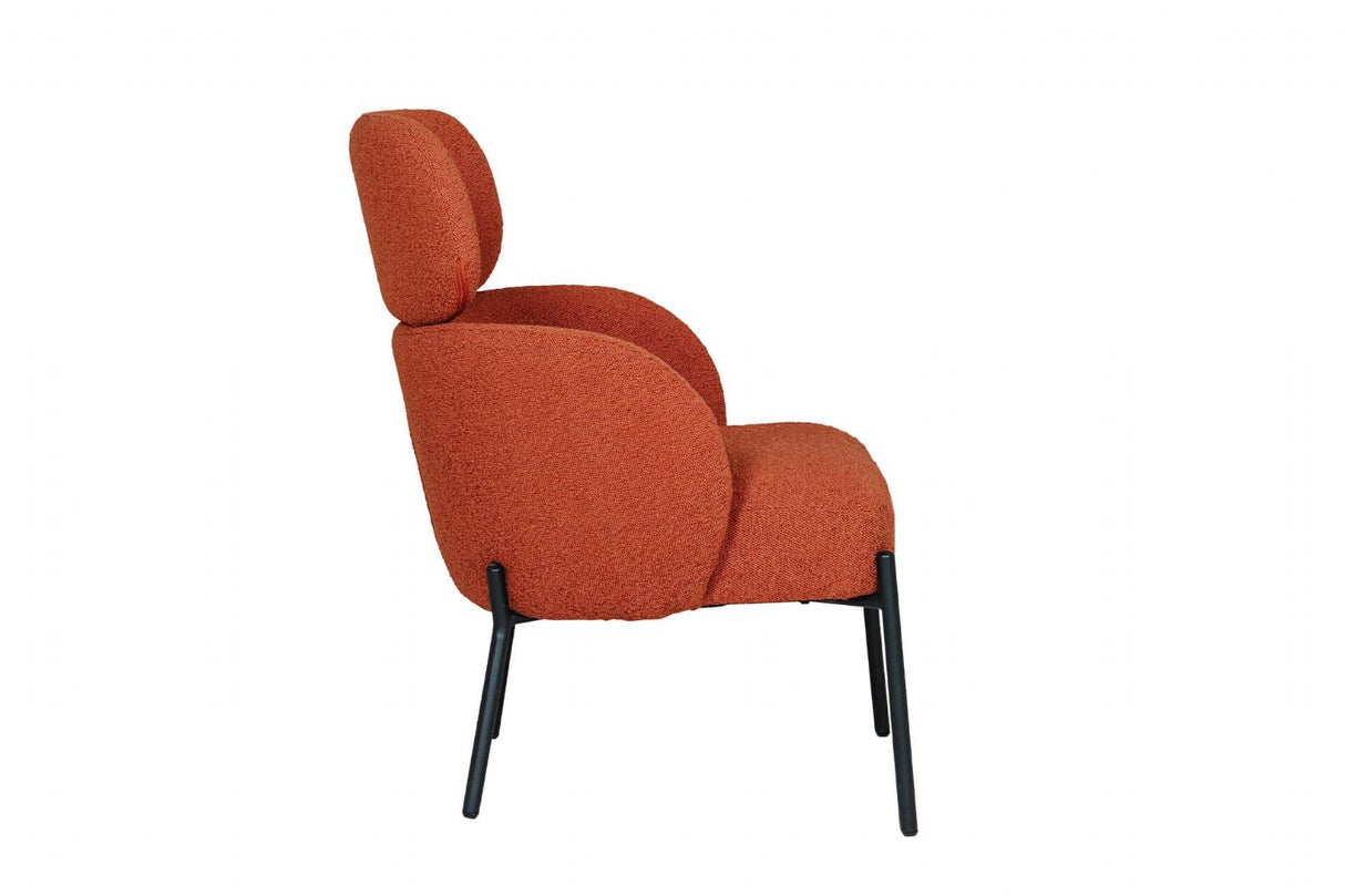 Rust Boucle Fabric Accent Chair with Black Legs