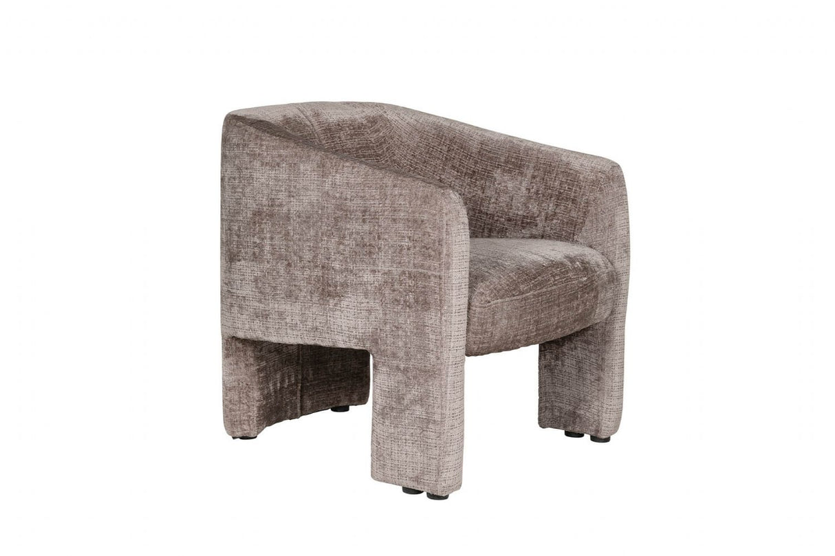 Mink Chenille Fabric Accent Chair Wooden Legs