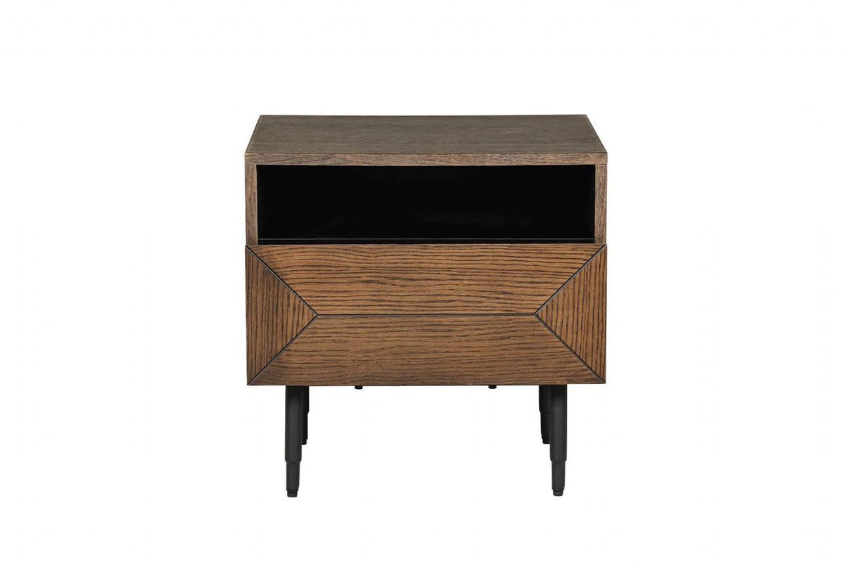 Brown Smoked Oak Wooden Bedside Table with Drawer