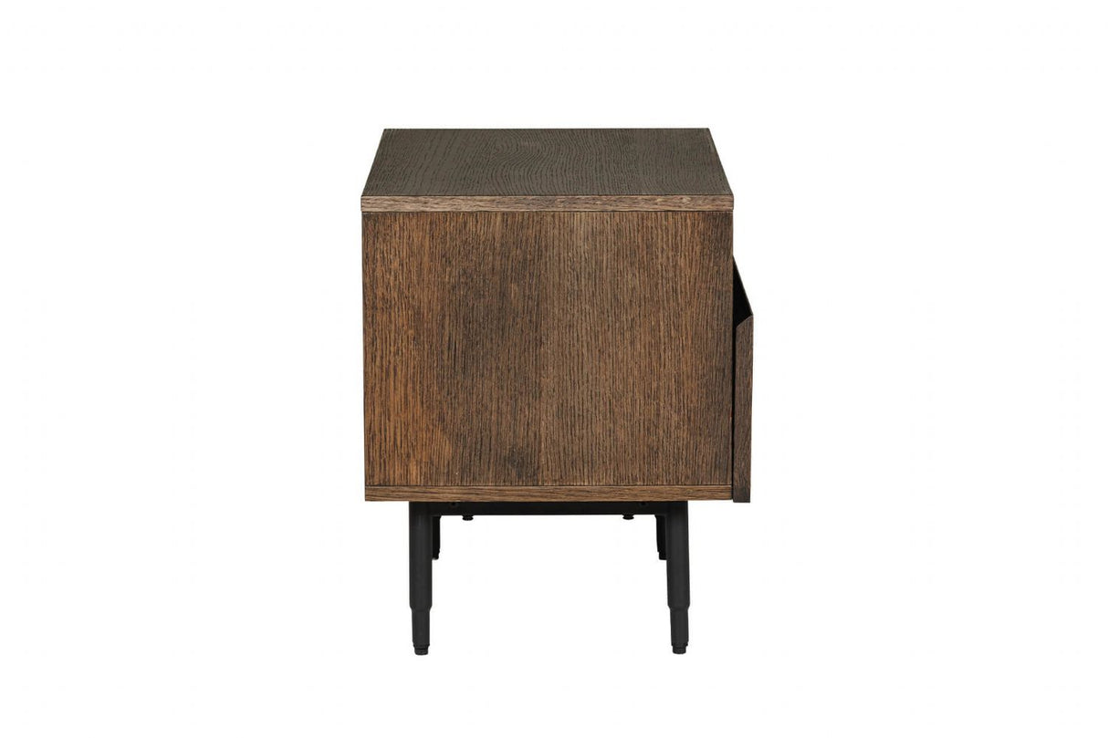 Brown Smoked Oak Wooden Bedside Table with Drawer