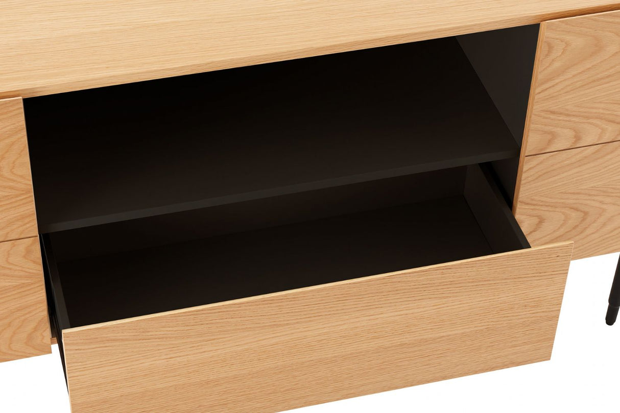 Natural Oak 2 Door 1 Drawer Geometric Large Wide Sideboard