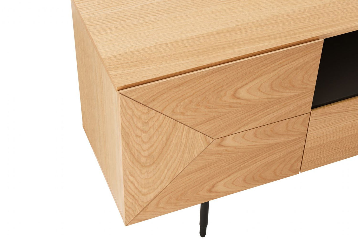 Natural Oak 2 Door 1 Drawer Geometric Large Wide Sideboard