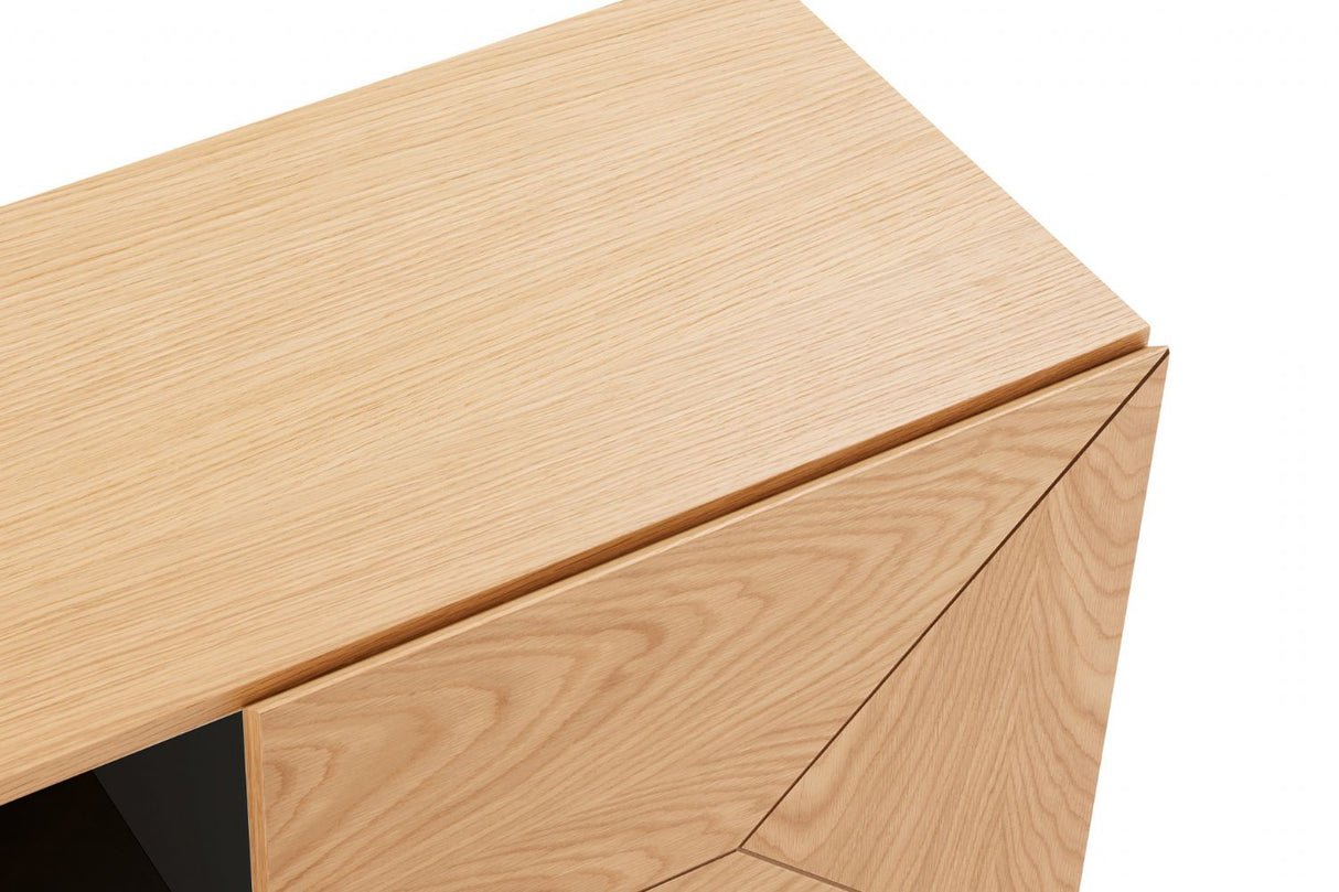 Natural Oak 2 Door 1 Drawer Geometric Large Wide Sideboard