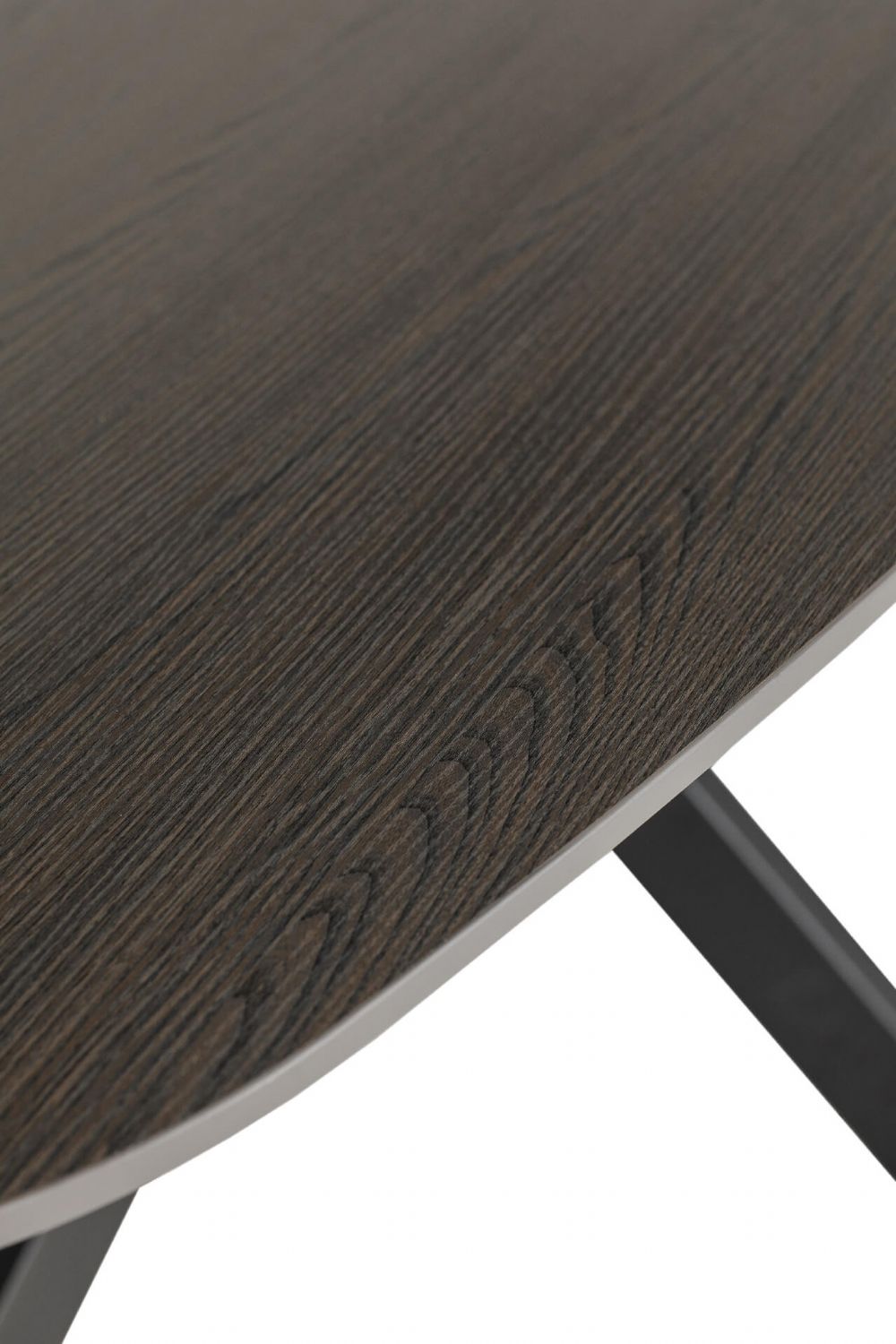 Large Smoked Oak Oval Dining Table Metal Cross Legs 200cm