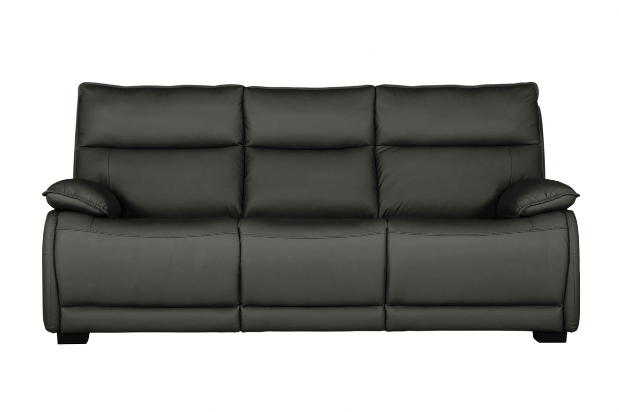 Dark Grey Leather 3 Seater Standard Back Sofa
