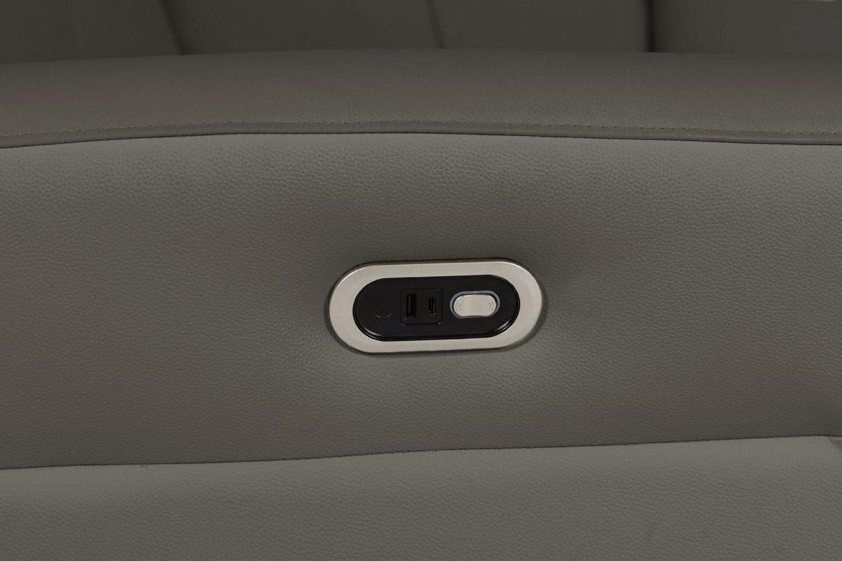 Ash Grey Leather Large Electric Corner Recliner Sofa