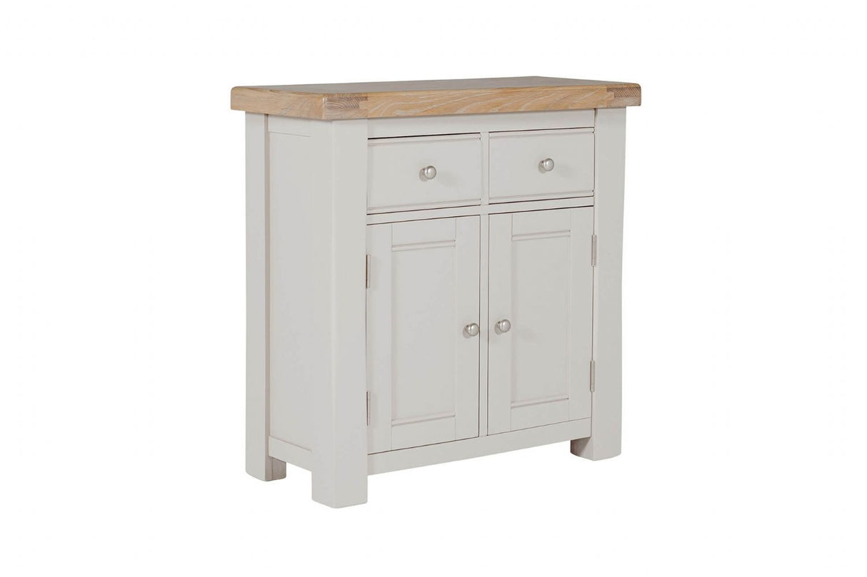 Taupe Wooden 2 Door 2 Drawer Small Sideboard Oak Top