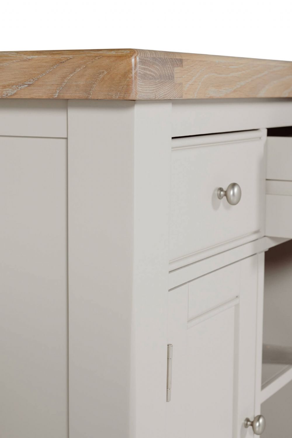 Taupe Wooden 2 Door 2 Drawer Small Sideboard Oak Top