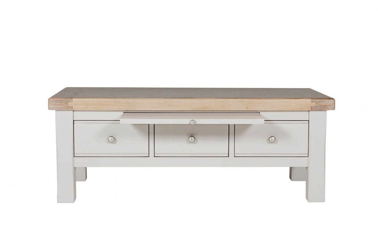 Taupe Wooden 3 Drawer Coffee Table with Oak Top
