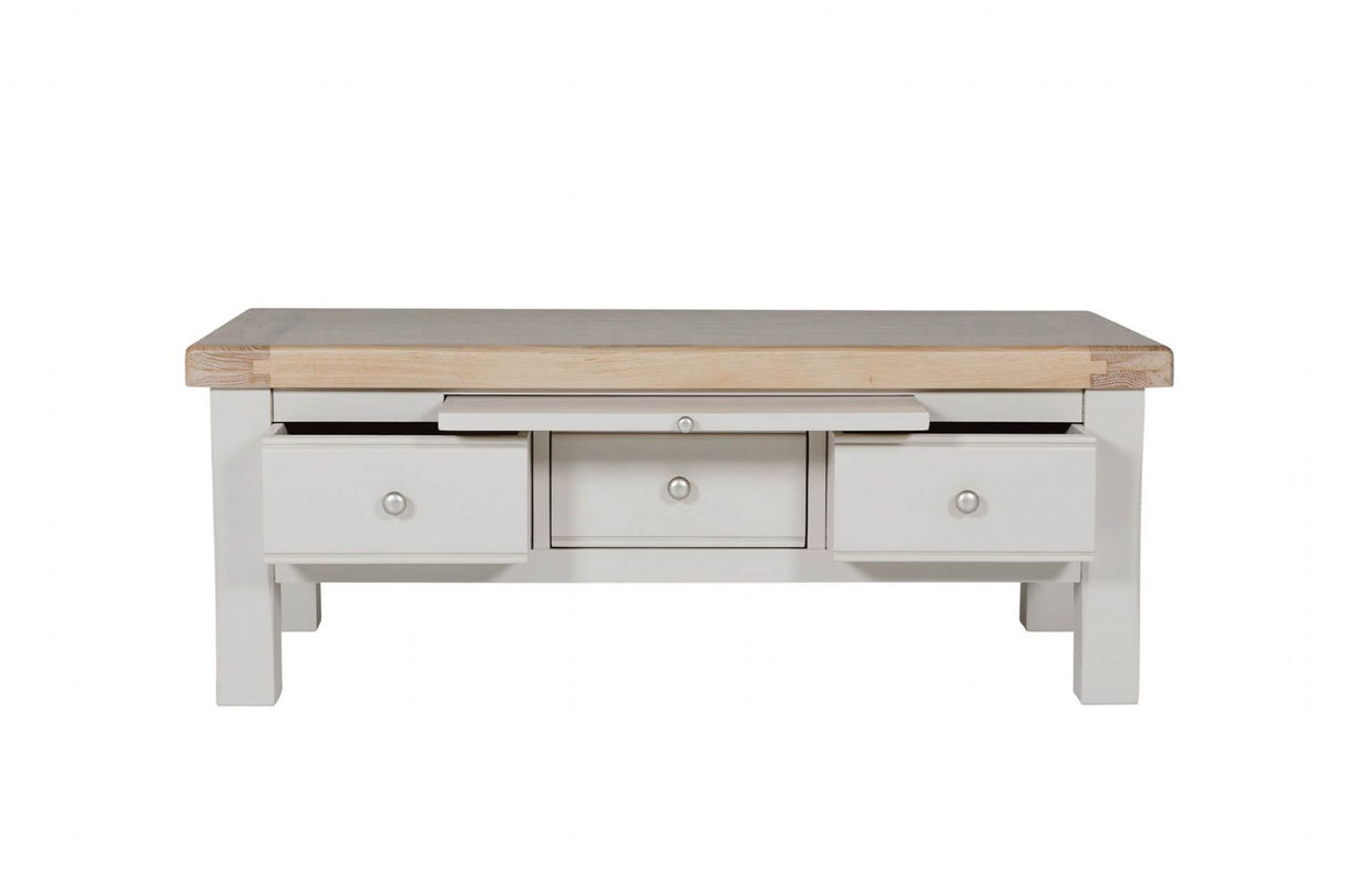 Taupe Wooden 3 Drawer Coffee Table with Oak Top