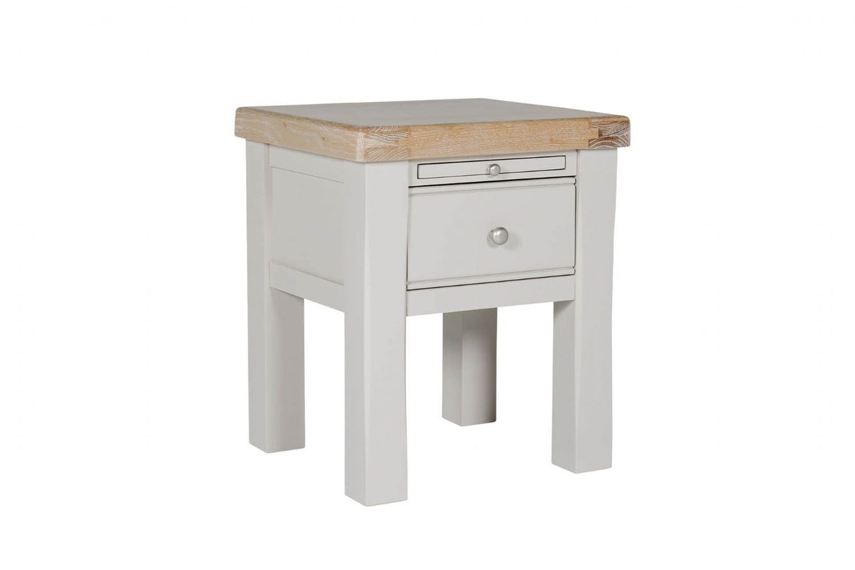 Taupe Painted 1 Drawer Lamp Table with Oak Top