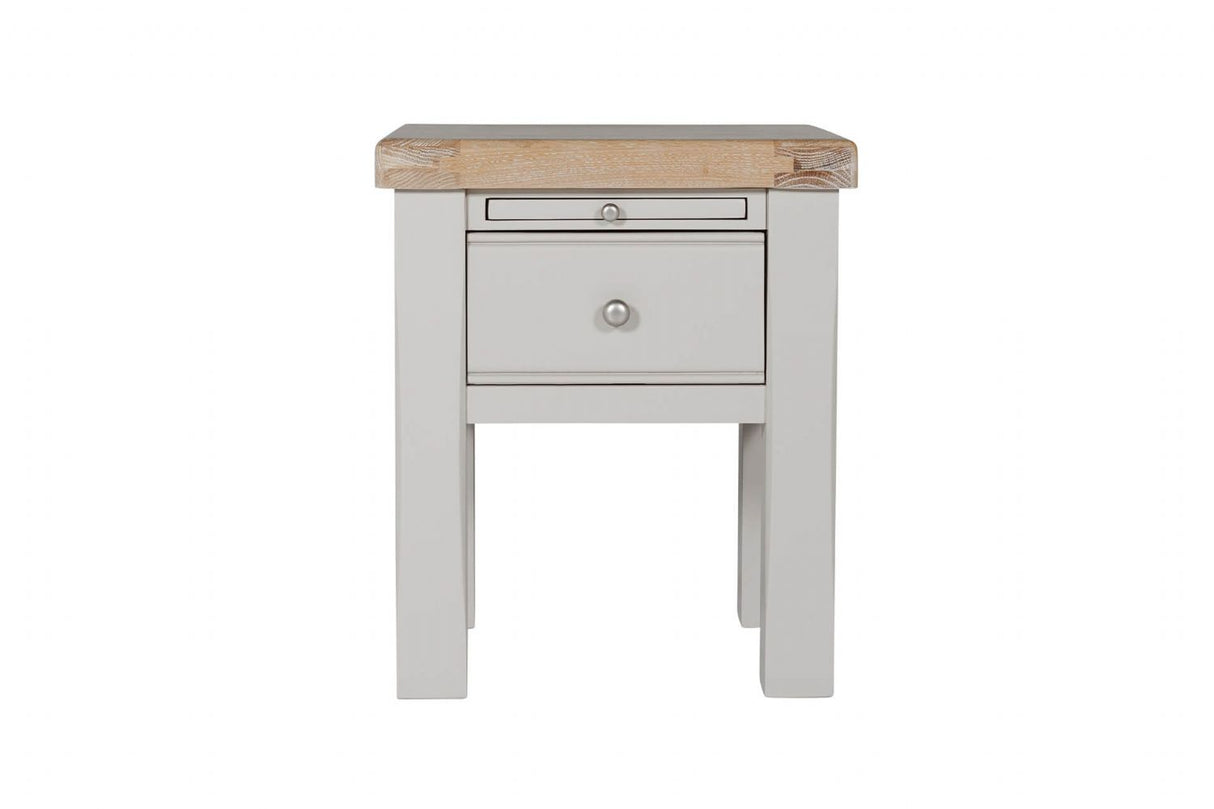 Taupe Painted 1 Drawer Lamp Table with Oak Top
