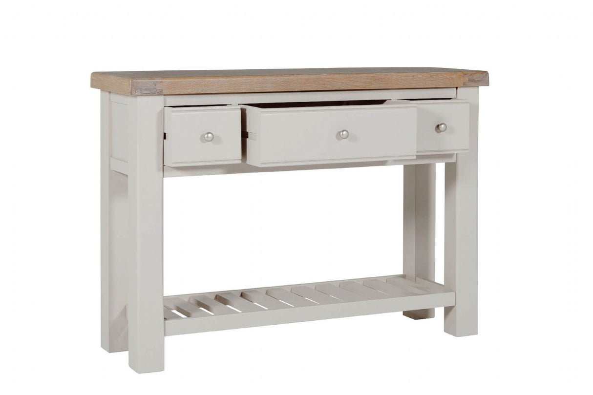 Taupe Wooden 3 Drawer Console Table with Washed Oak Top