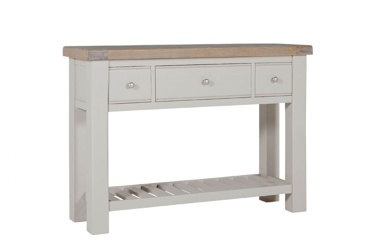 Taupe Wooden 3 Drawer Console Table with Washed Oak Top