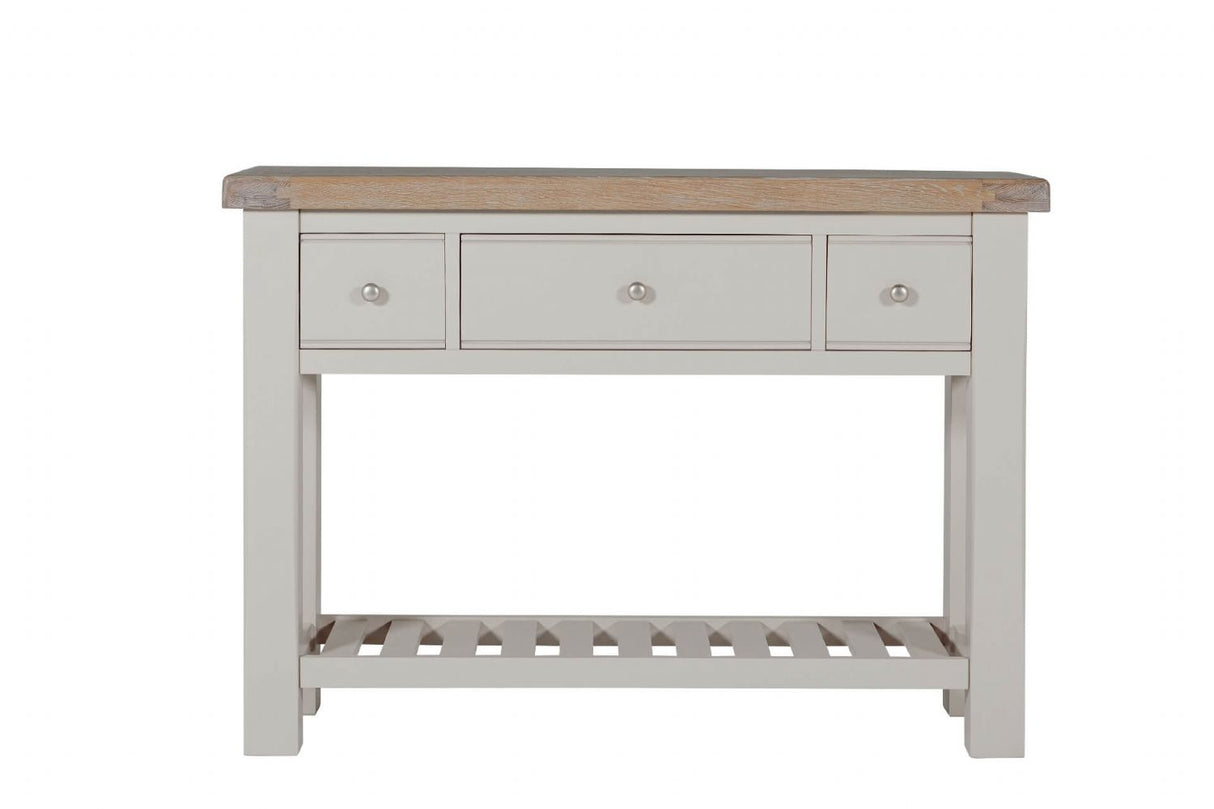 Taupe Wooden 3 Drawer Console Table with Washed Oak Top