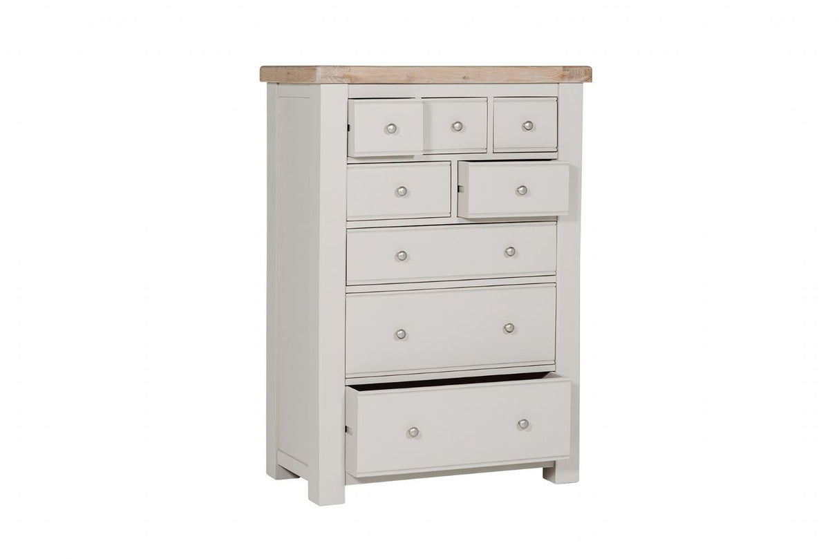 Taupe Pine Tall 3 Over 4 Chest of Drawers Oak Top