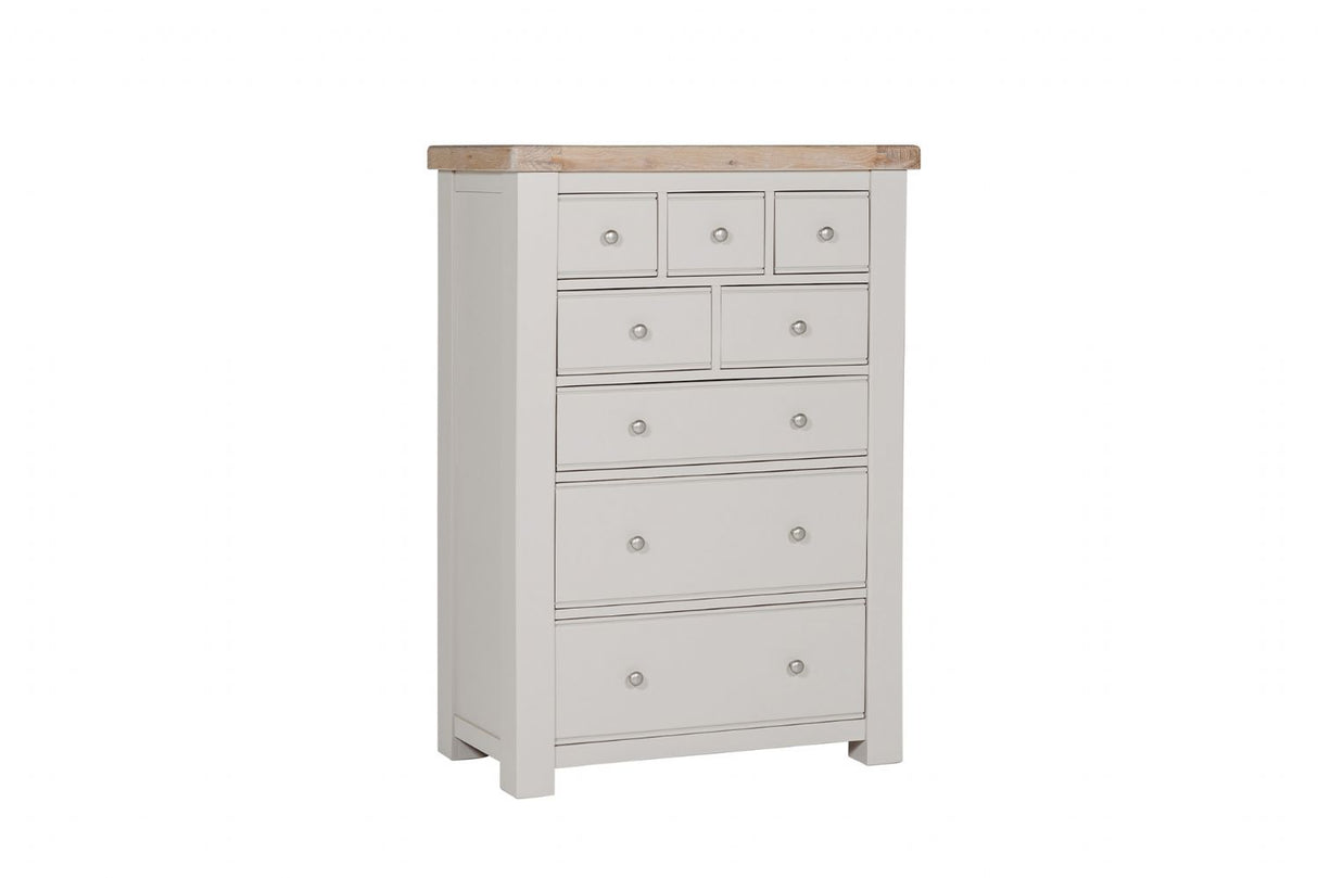 Taupe Pine Tall 3 Over 4 Chest of Drawers Oak Top