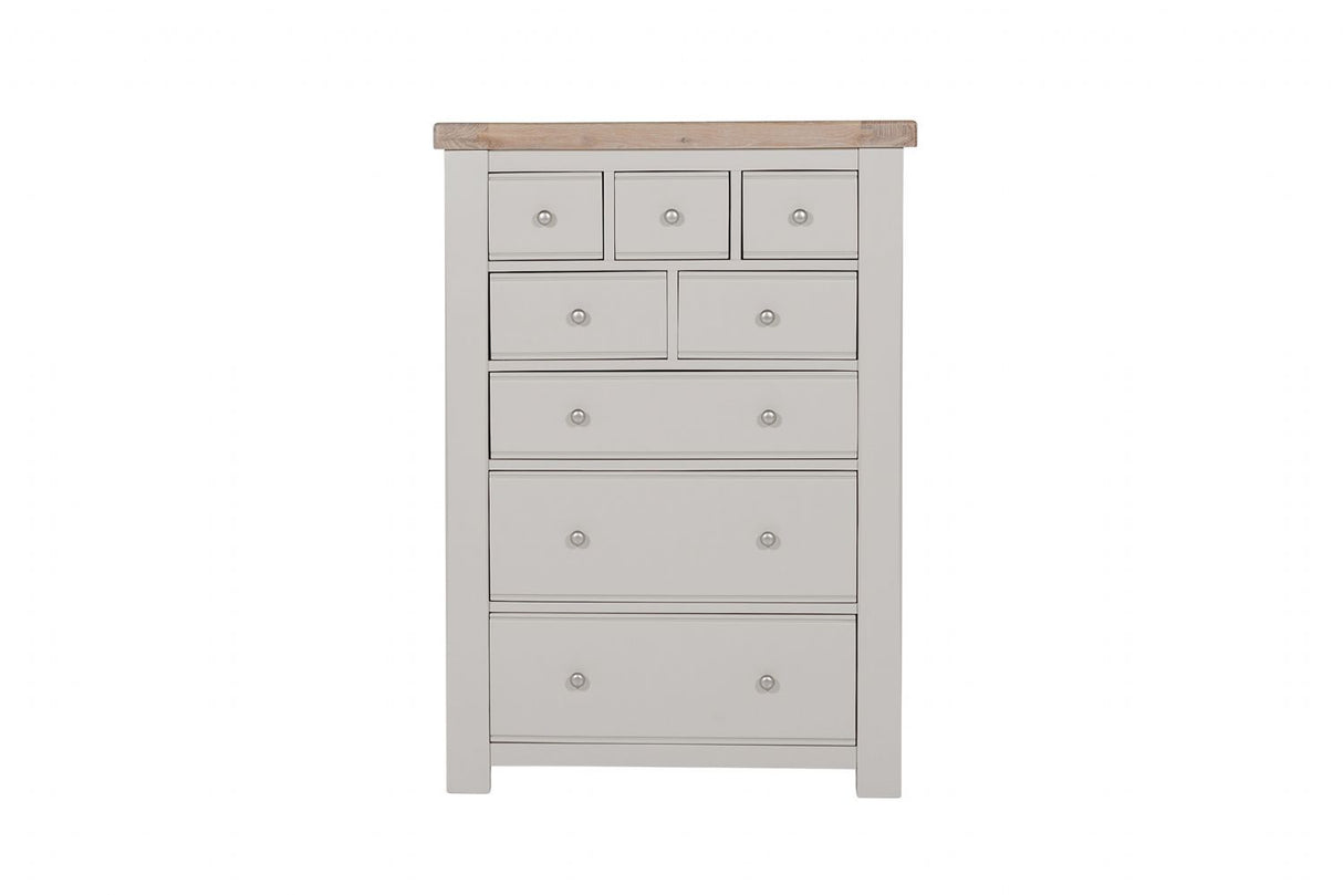 Taupe Pine Tall 3 Over 4 Chest of Drawers Oak Top