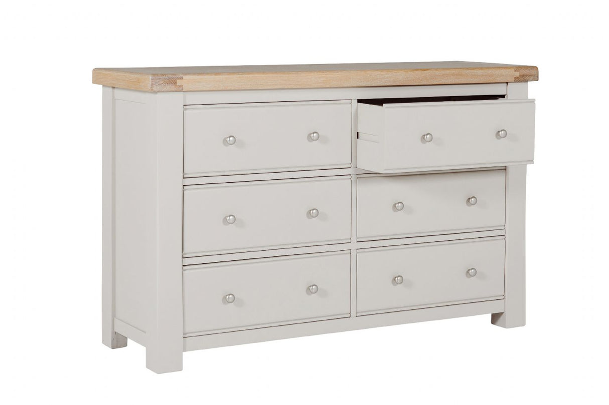 Taupe Dressing Chest of 6 Drawers Oak Top