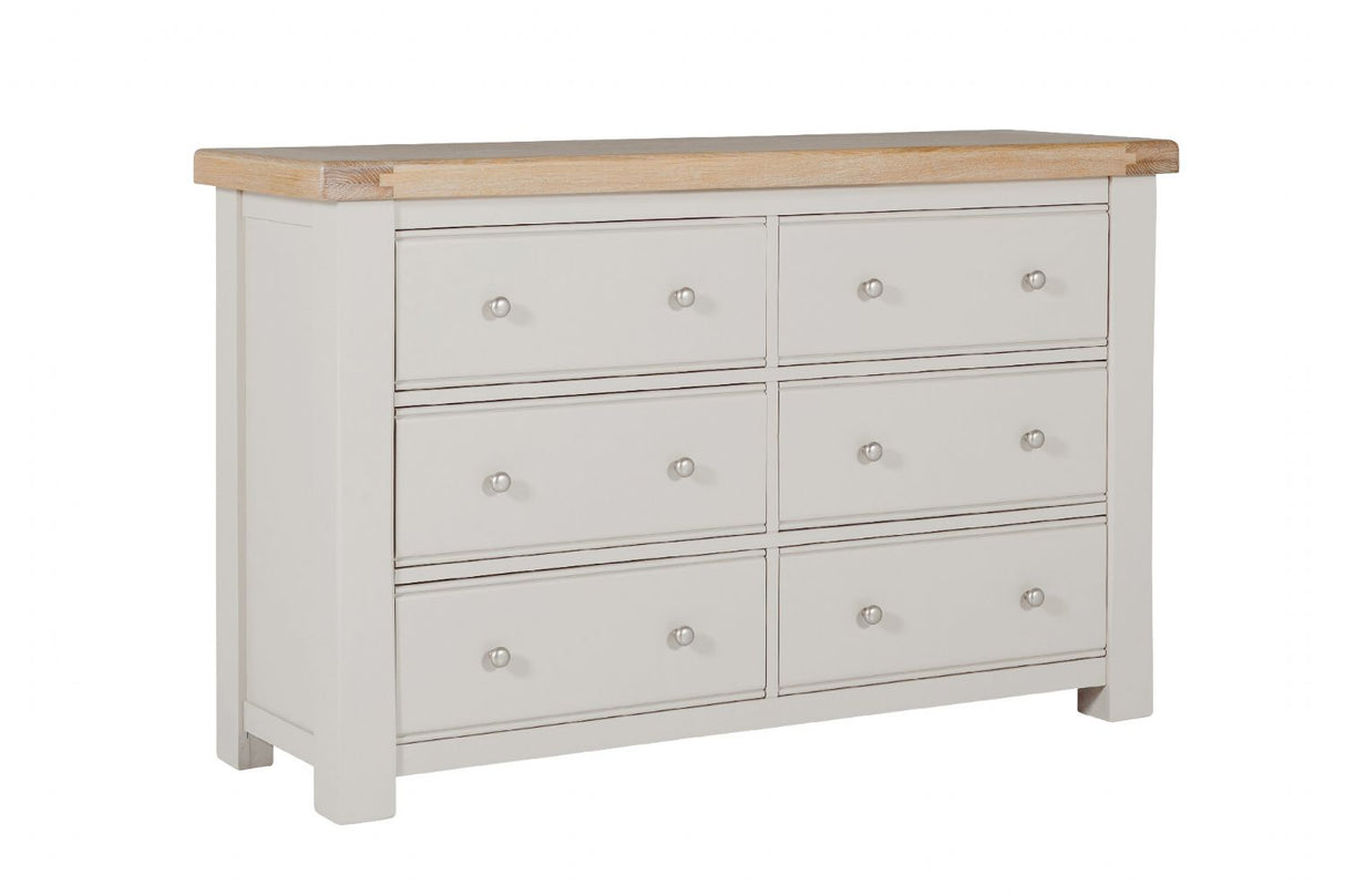 Taupe Dressing Chest of 6 Drawers Oak Top