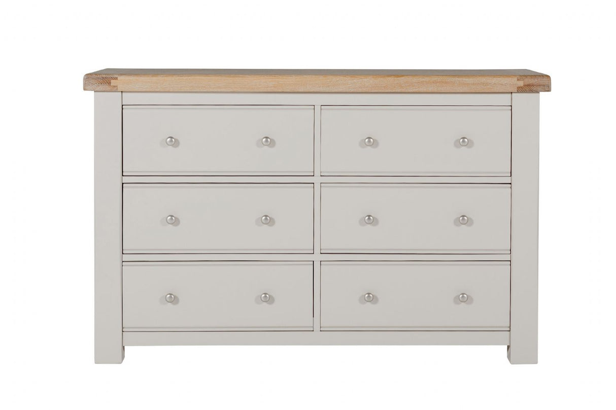 Taupe Dressing Chest of 6 Drawers Oak Top
