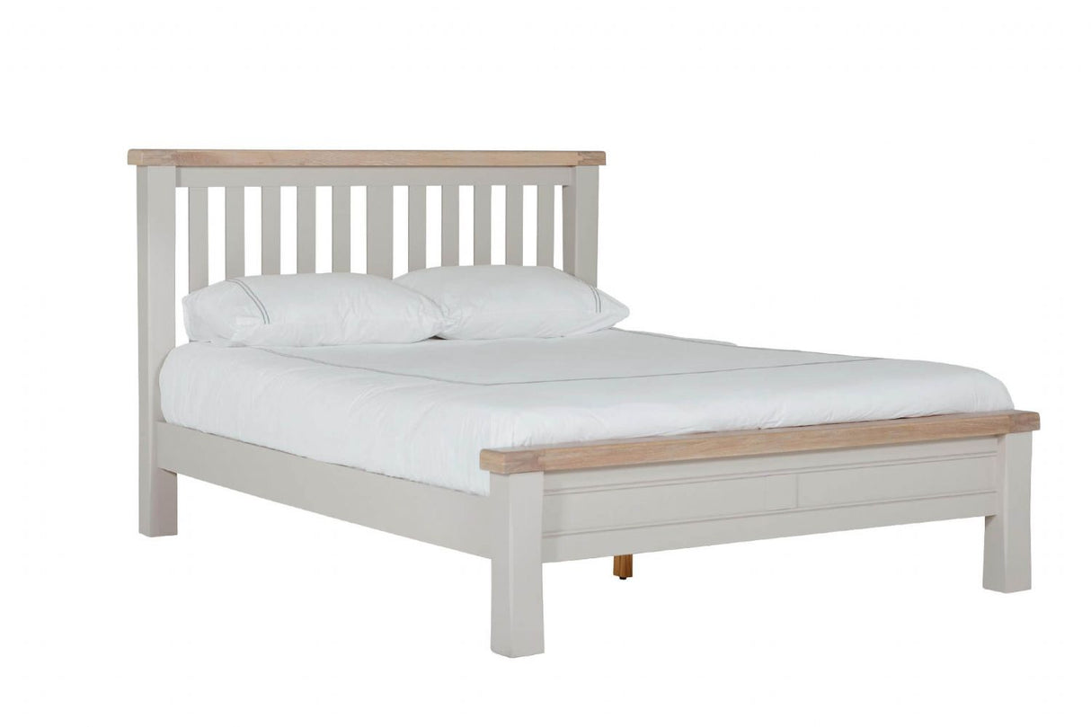 Taupe Wooden Low Footend Super King Size Bed Oak Top