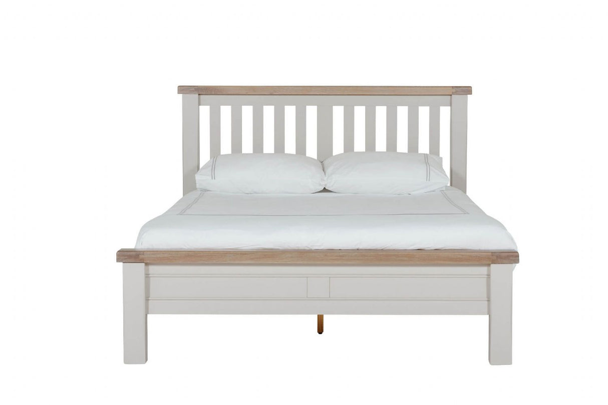 Taupe Wooden Low Footend Super King Size Bed Oak Top