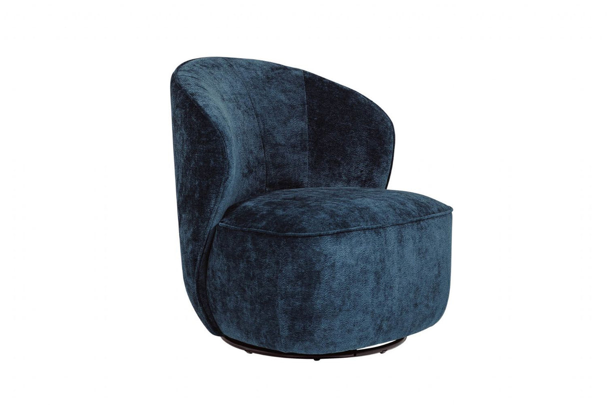 Blue Textured Fabric Swivel Accent Chair with Padded Seat