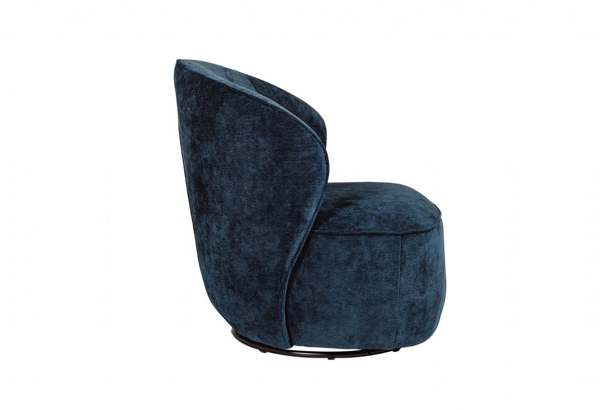 Blue Textured Fabric Swivel Accent Chair with Padded Seat