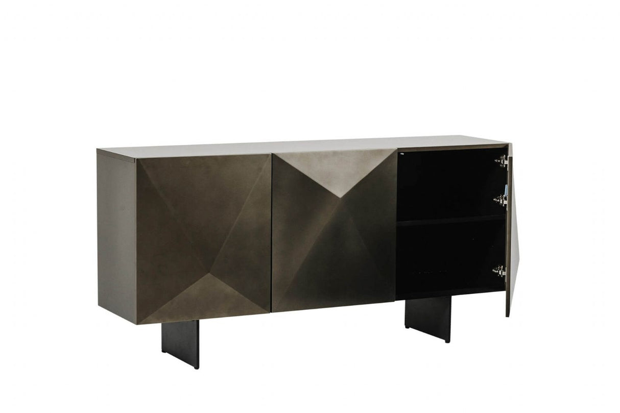 Brown Geometric Designed 3 Door Wide Sideboard