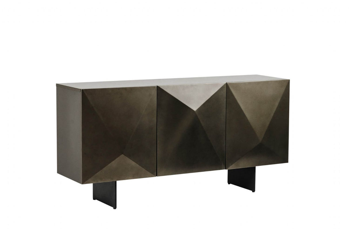 Brown Geometric Designed 3 Door Wide Sideboard