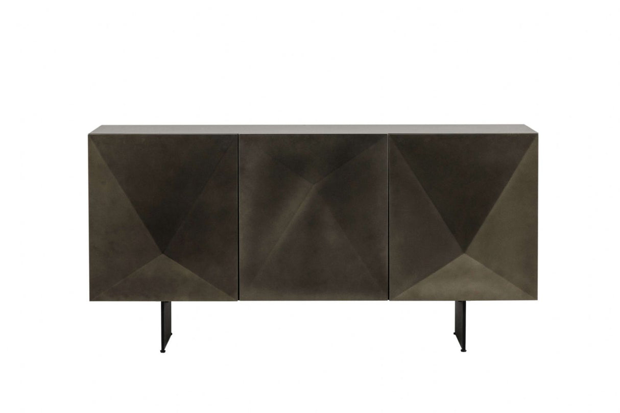 Brown Geometric Designed 3 Door Wide Sideboard