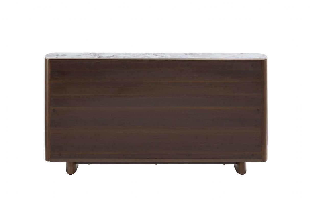 Grey Smoked Wood Large 3 Door Sideboard Marble Effect Top