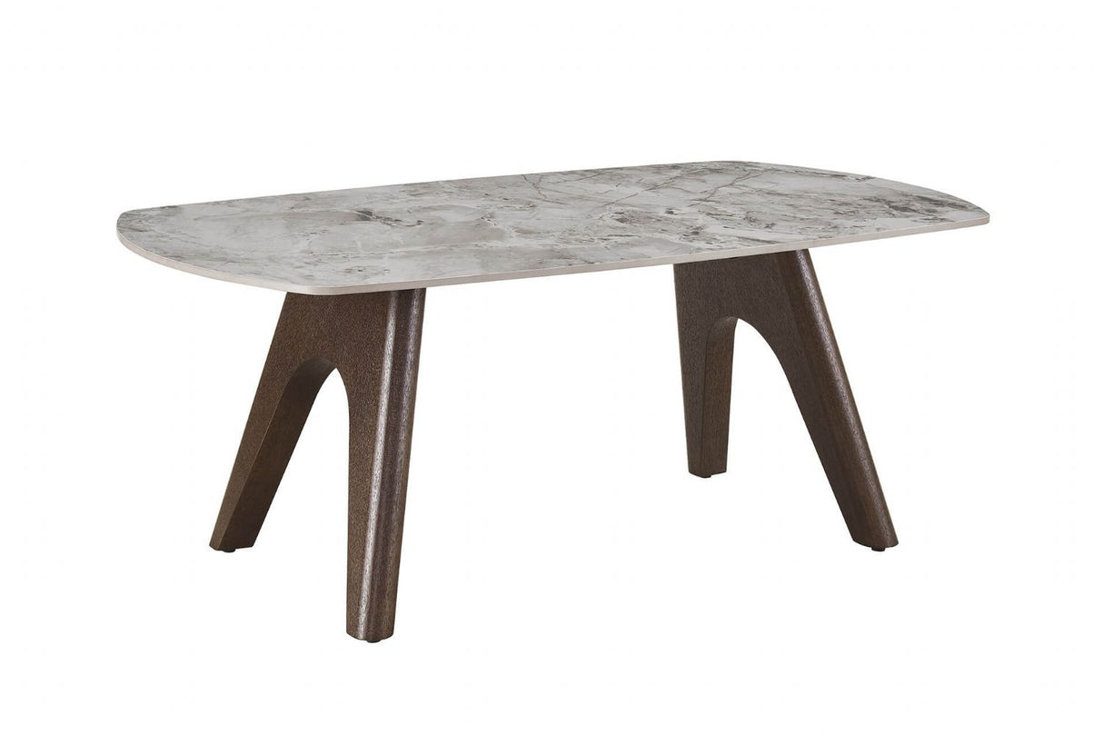 Grey Marble Effect Coffee Table with Smoked Wood Base