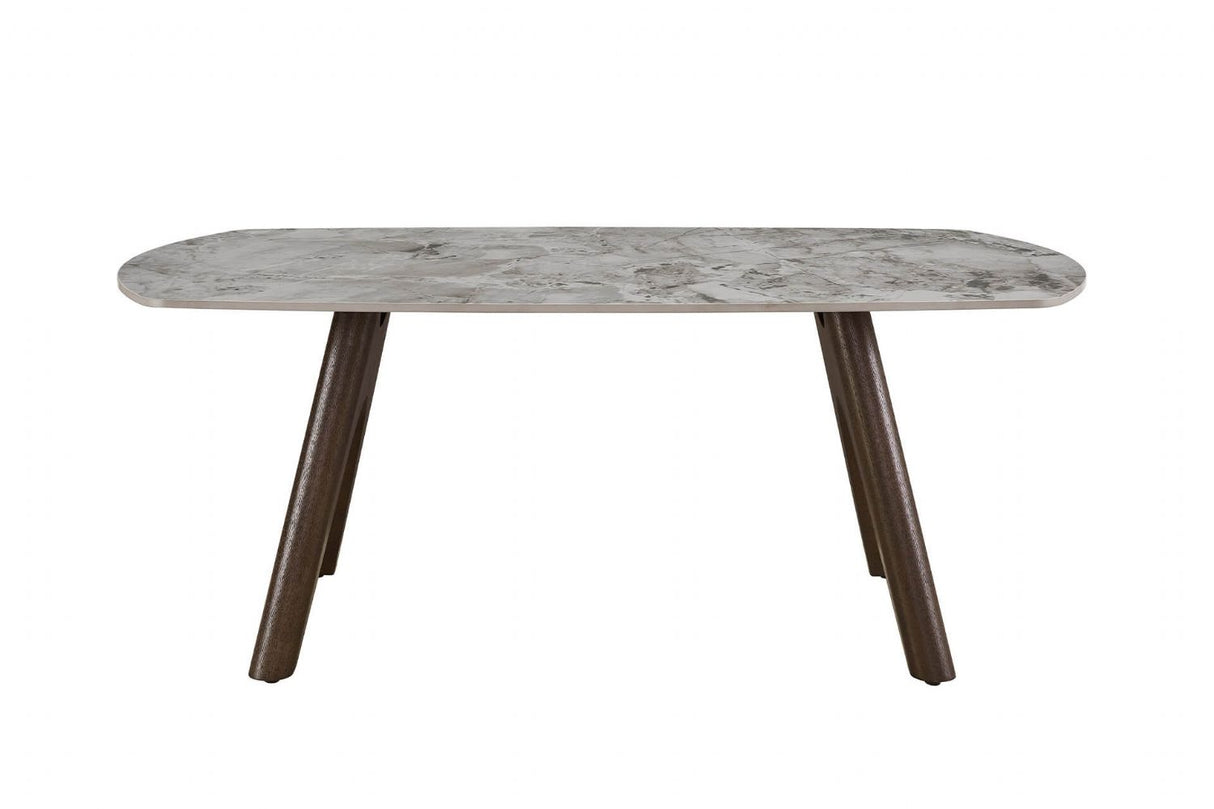 Grey Marble Effect Coffee Table with Smoked Wood Base