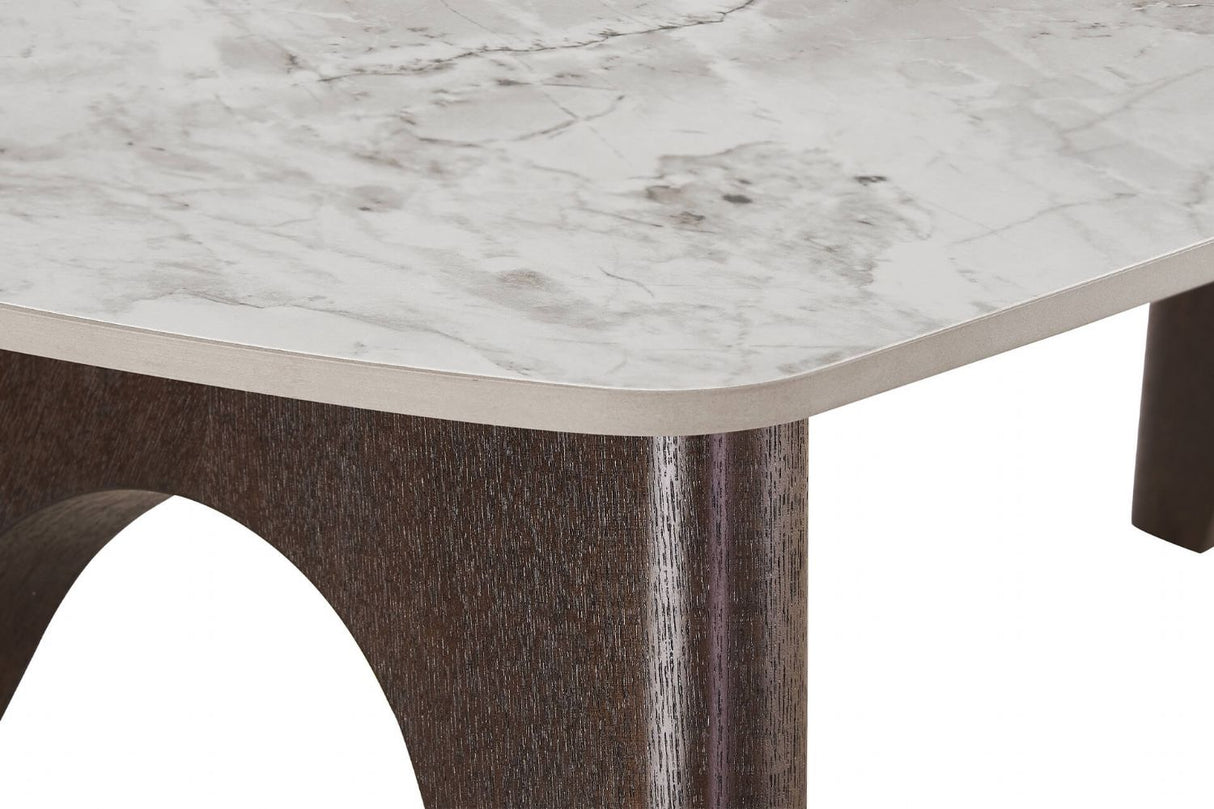 Grey Marble Effect Coffee Table with Smoked Wood Base