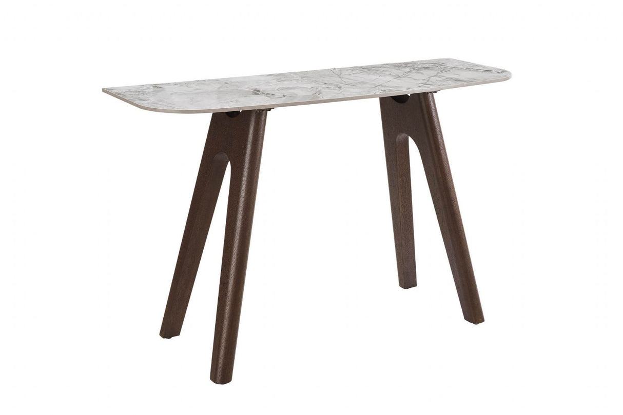 Grey Marble Effect Console Table Dark Wooden Base