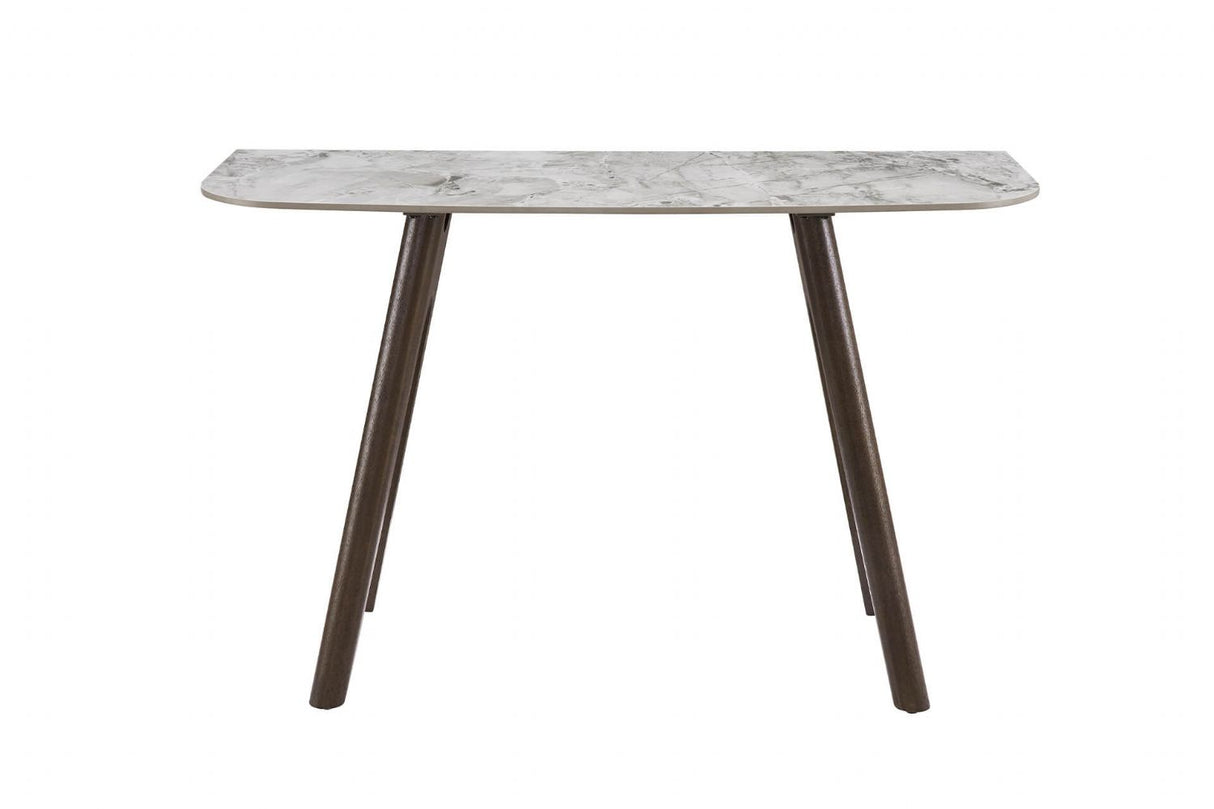 Grey Marble Effect Console Table Dark Wooden Base