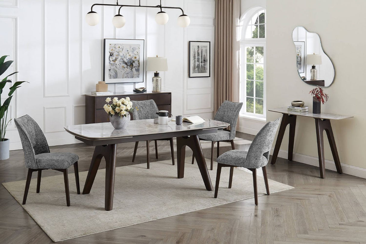 Grey Marble Effect Console Table Dark Wooden Base