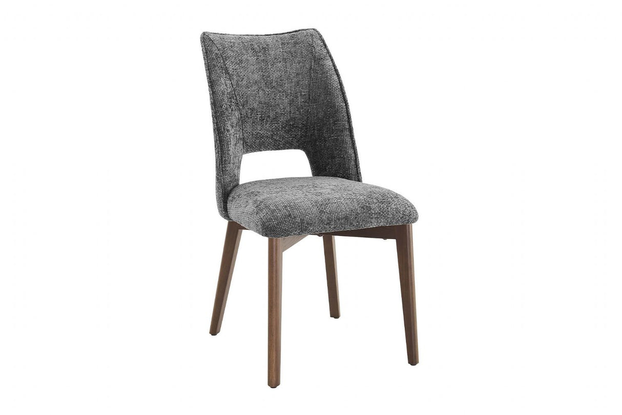 Dark Grey Fabric Padded Dining Chair with Wooden Legs
