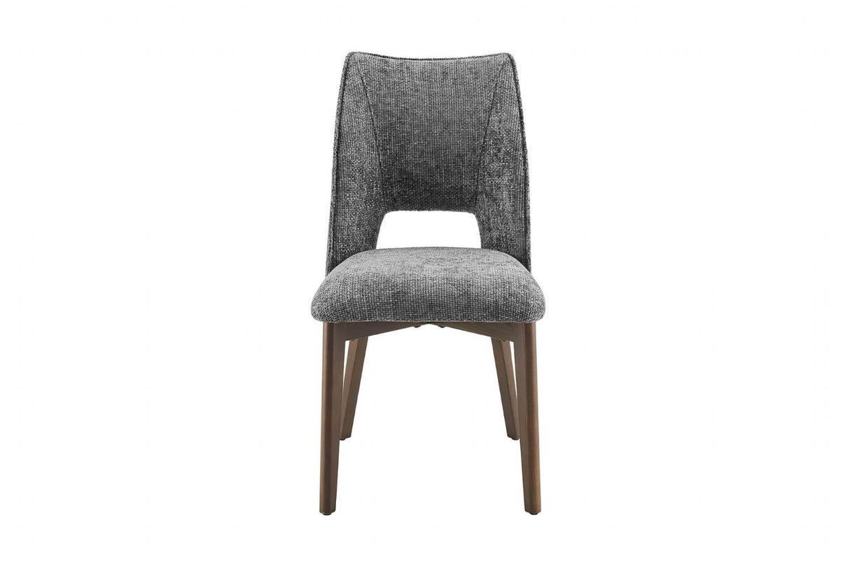 Dark Grey Fabric Padded Dining Chair with Wooden Legs