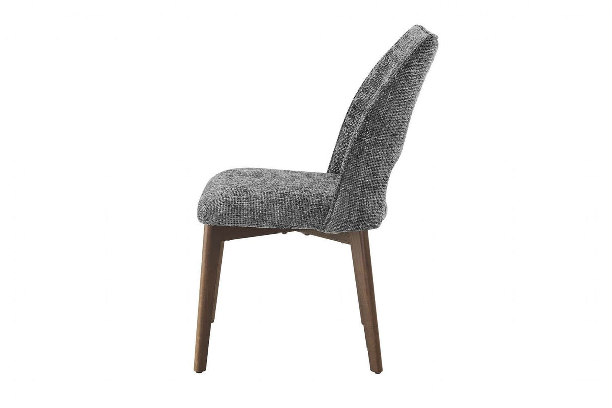 Dark Grey Fabric Padded Dining Chair with Wooden Legs