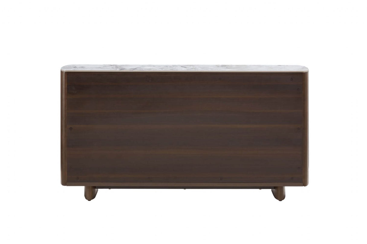 Brown Wood Marble Effect Top Large 3 Door 3 Drawer Sideboard