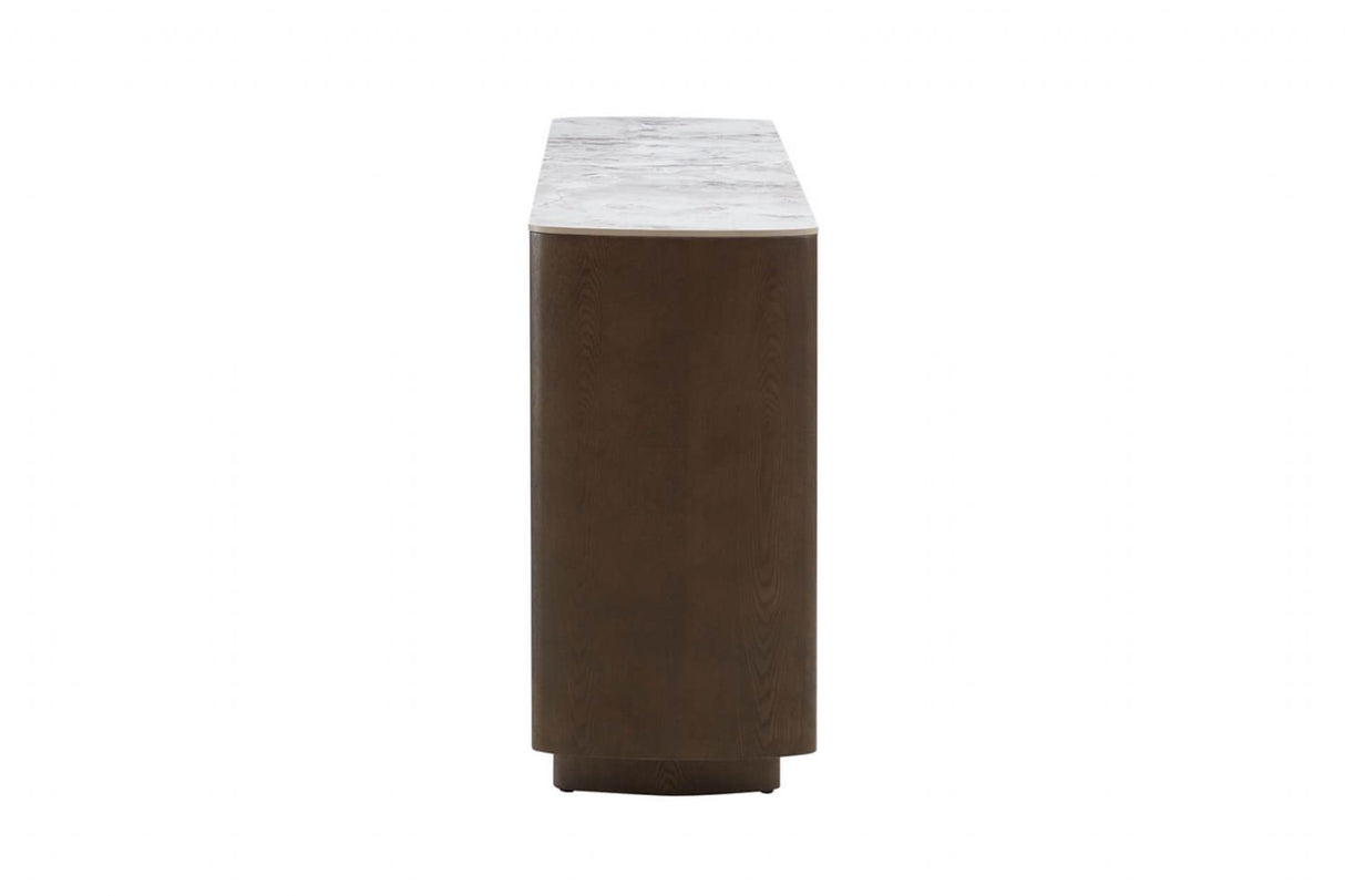 Brown Wood Marble Effect Top Large 3 Door 3 Drawer Sideboard