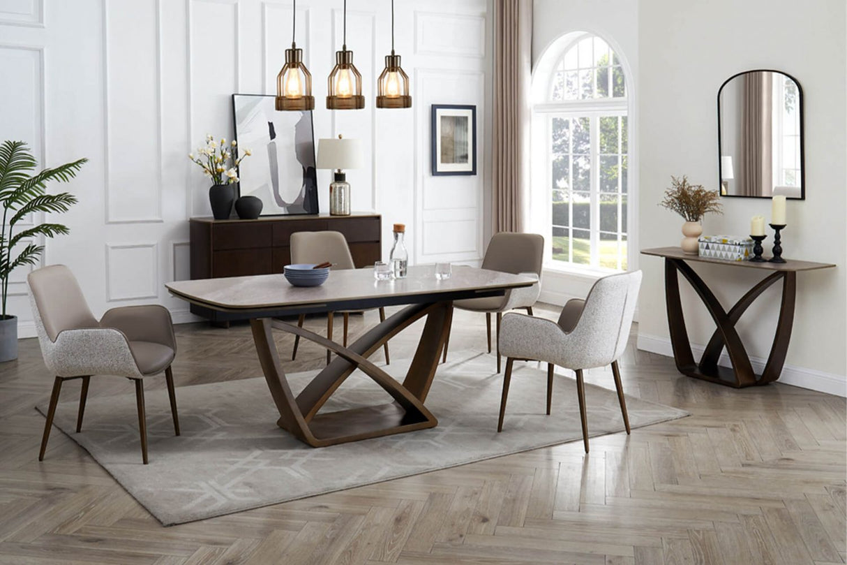 Brown Marble Effect Large Extending Dining Table 180 260cm